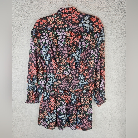 A.E. Studio Womens Floral Chiffon Full Button Front Mini Dress Sz M Black Purple - Picture 12 of 16